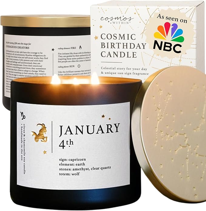 January 4th Personalized Zodiac Candle | Inspirational Astrology Reading and Daily Affirmation for Your Birthdate | Handmade Capricorn Candles | Astrology Birthday Gifts for Women