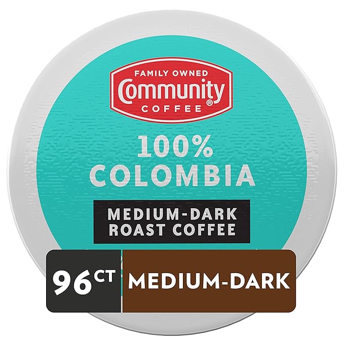 Community Coffee 100% Colombia 96 Count Coffee Pods, Medium Dark Roast, Compatible with Keurig 2.0 K-Cup Brewers, 24 Count (Pack of 4)