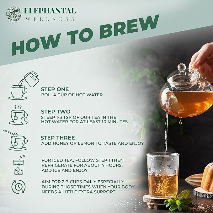 Elephantal Wellness Premium Brain Herbal Tea | Botanical Blend with Ginkgo, Bacopa, Ashwagandha & Gotu Kola | Handmade, Caffeine-Free, Non-GMO Loose Leaf Herbal Tea, 4oz Loose Leaf, 40 Servings