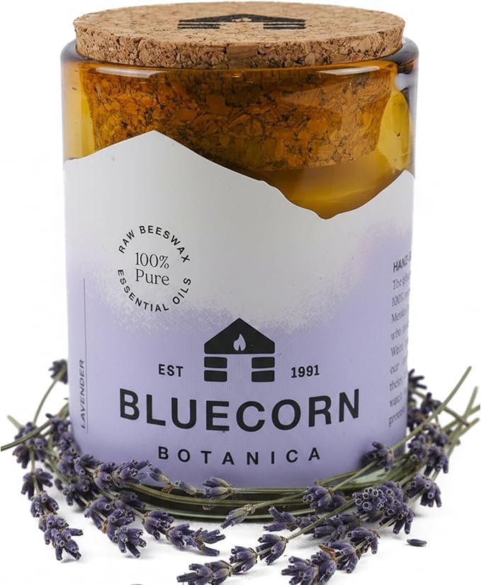 Bluecorn Beeswax Large 3-Wick Candle, 100% Pure Beeswax & Lavender Essential Oil, Amber Glass, Soy Free, Clean Burning Candle Wax, Long Lasting, Home Decor, American Made, 8 Oz, 1 Count