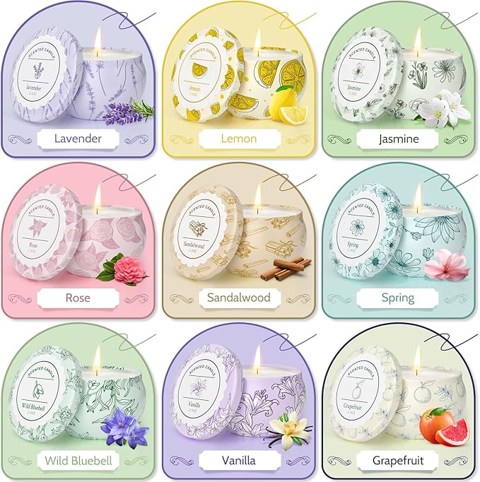 WarmEmbrace Scented Candles, Candle Set of 9, Long-Lasting Candles for Women, Candle Present Set for Birthday, Christmas, Mother’s Day