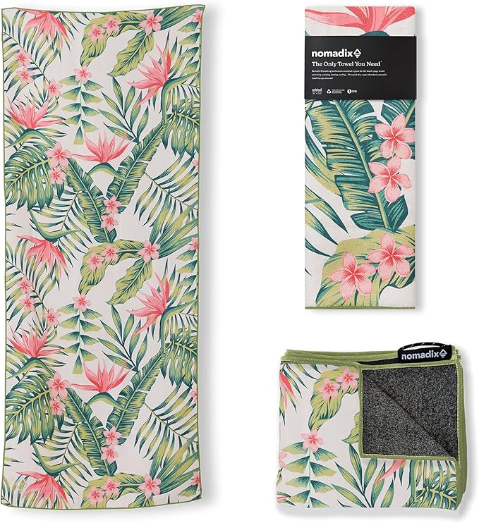 Nomadix Original Towel - Perfect for Beach, Pool, Travel, Camping, Yoga - Made with Recycled Materials - Super Absorbent - Sand Resistant -Palms Pink - 72.5" x 30"