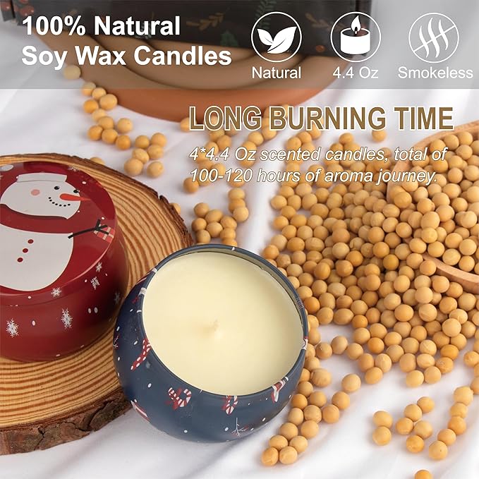 Christmas Scented Candles Gifts - Xmas Candle Gift Set for Women Men Aromatherapy Soy Wax Natural Small Festival Aroma Candle Gift 4 PCS 4.4 Oz for Mothers Day Birthday Diwali Teachers Girls