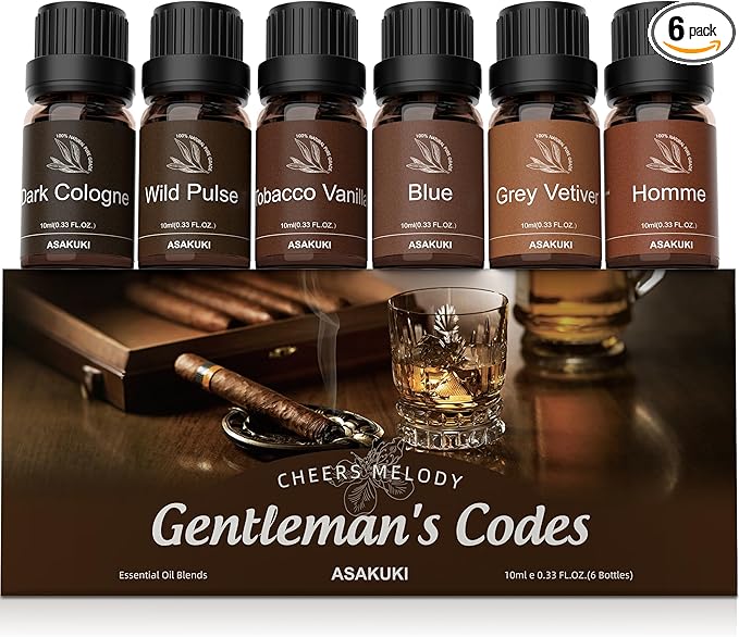 ASAKUKI Essential Oils Set – 6×10ml Cologne-Inspired Unisex Fragrance Oils for Diffusers – Elegant, Clean, and Confident Scents Loved by Women and Men-Holiday & Christmas Gift Choice