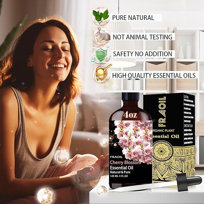 Cherry Blossom Essential Oil, Cherry Blossom Oil 4 Fl Oz 120ML for Diffuser Humidifier Yoga Cleaning DIY Candle Soap Making Perfume Gift for Women Essential Oils
