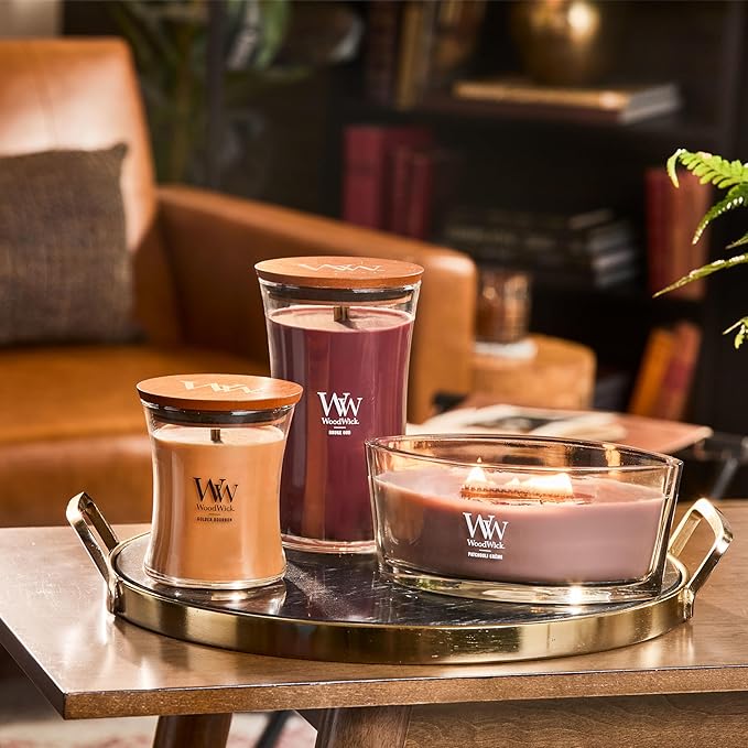WoodWick Patchouli Crème Gifts for Women and Men, 16 oz Ellipse Candle with Crackling Wick