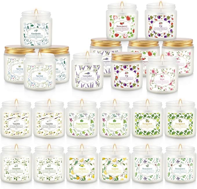 24-Pack White Frosted Scented Candles Set - 3.5oz Assorted Floral & Fruit Fragrances,Odor Eliminating,for Home Decor, Gifting & Relaxation.