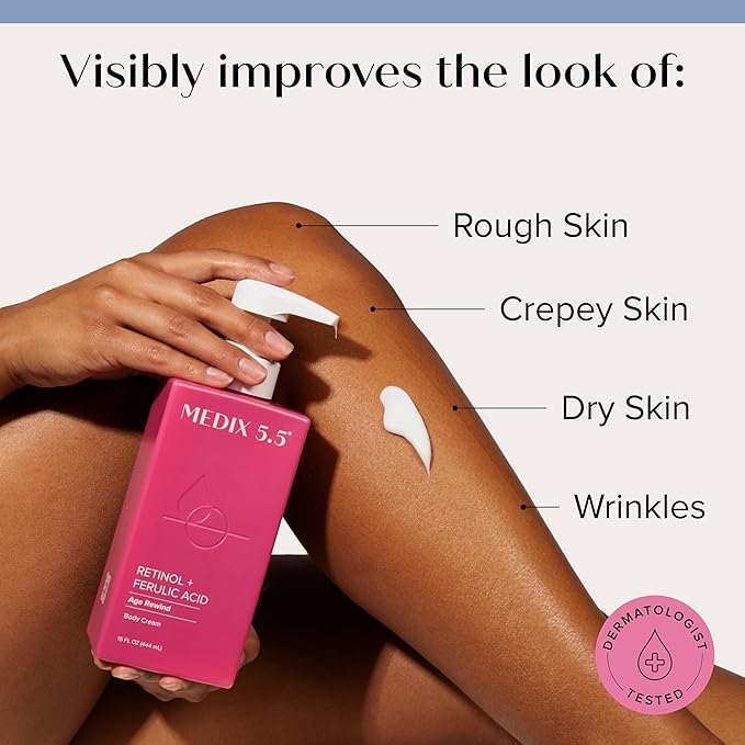 Medix 5.5 Retinol Body Lotion Firming Moisturizer | Crepey Skincare Treatment | Retinol Body Cream | Anti Aging Firming Cream For Women Targets Look Of Crepe Skin, Wrinkles, & Sagging Skin, 2-Pack