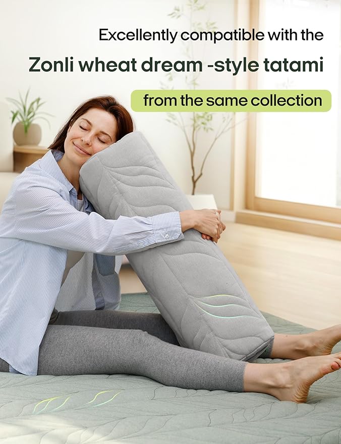 Zonli Yoga Bolster Pillow for Meditation & Restorative Yoga - Rectangular Support Cushion with Removable Cotton Cover & Carry Handle, 26"x11"x7"