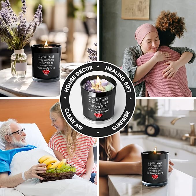 Get Well Candle with Healing Crystals - Get Well Gifts for Women After Surgery, Lavender Scented Candle, 10 oz, Black