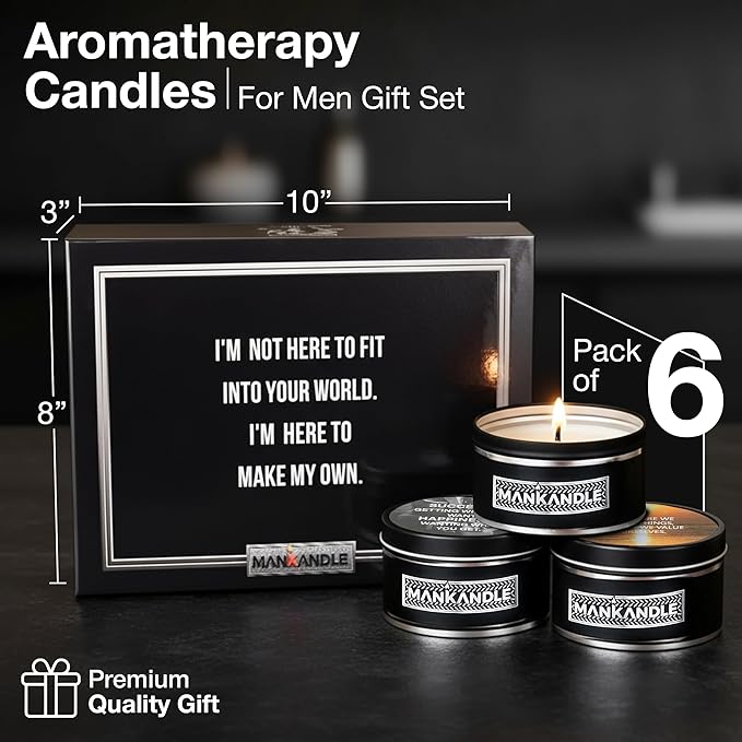 Majestic Zen Premium Scented Candles Gift Set for Men | 6-Pack Soy Wax Candles with Relaxing Masculine Scents | Inspirational Candle Gift for Him | Stress Relief Aromatherapy Candle Set