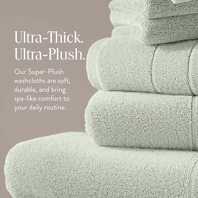 Brooklinen Super-Plush Turkish Cotton Washcloths - Set of 2 - Cotton, 820 GSM, Highly Absorbent, Machine Washable, Perfect for Home & Bathroom (13" x 13", Aloe Green)