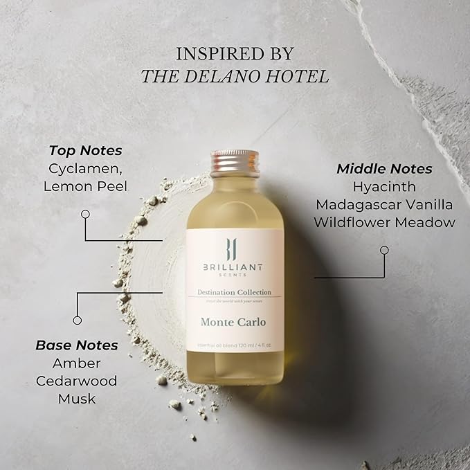Brilliant Scents Diffuser Oil Refill, Inspired by The Delano Hotel, Hotel Series Aroma Scents, Essential Oils Set for Home, Fragrance Oil for Candle Making, Home, 50 ML, Monte Carlo