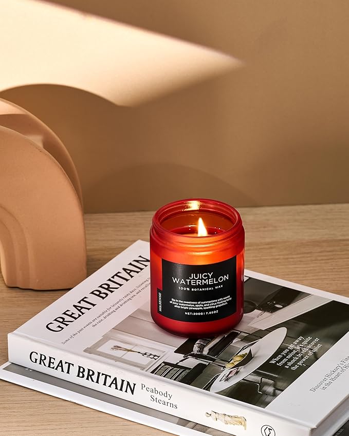 M&SENSE Juicy Watermelon Scented Candle, 7.05oz 50 Hours Clean Non Toxic Natural Soy Wax Long Lasting Candle for Women Men, 2 Wick Fruit Scent Home Fragrance Home Decor for Housewarming Gifts