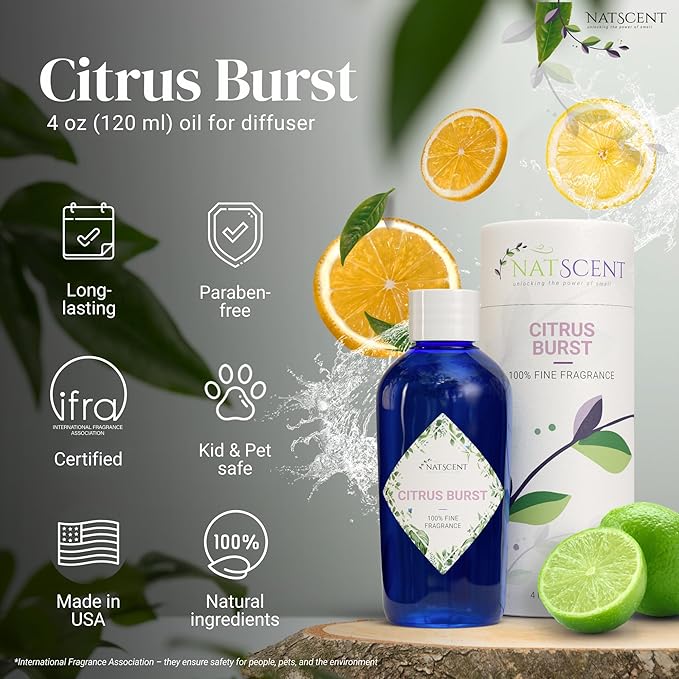 Citrus Burst Essential Oils for Diffusers for Home, Nature-derived Citrus Essential Oil, Long-Lasting & Family-Friendly Diffuser Oils Scents, IFRA Certified, Cold Air & Ultrasonic – 4oz