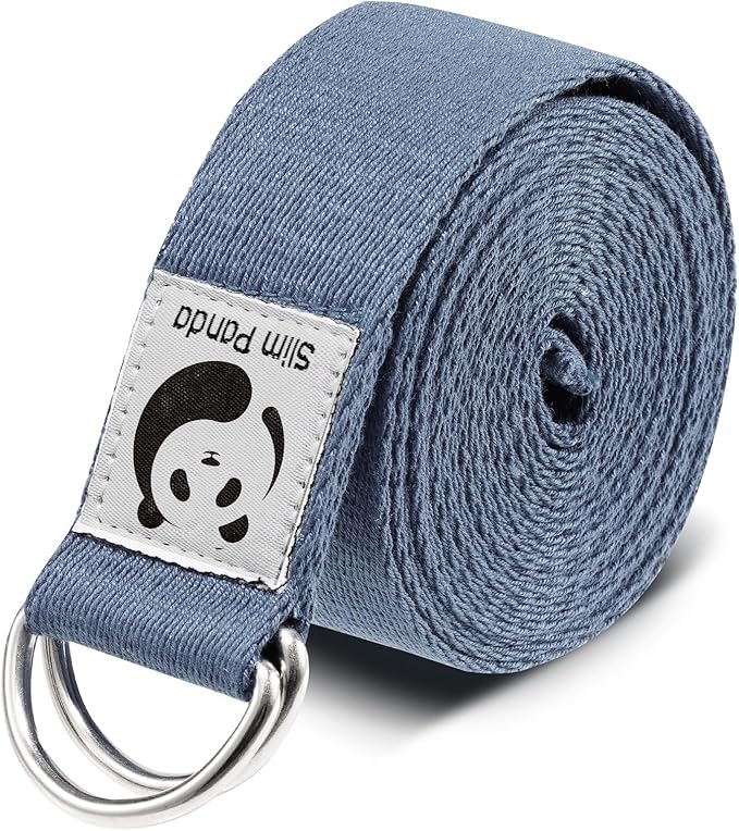 Slim Panda Yoga Strap for Stretching,Cotton Yoga Strap with Adjustable D-Ring Buckle,Non-Elastic Yoga Belt for Pilates,Gym Workouts,Physical Therapy,Improve Flexibility