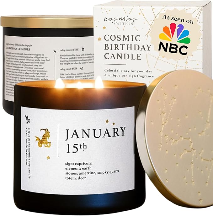 January 15th Personalized Zodiac Candle | Inspirational Astrology Reading and Daily Affirmation for Your Birthdate | Handmade Capricorn Candles | Astrology Birthday Gifts for Women