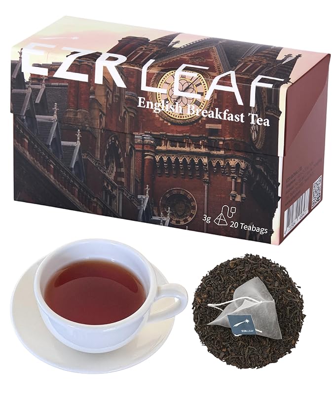 EZR Leaf English Breakfast Premium Whole Leaf Ceylon Black Tea, 20 counts 2.1 Once, Rich Flavor & Bold Aroma Blend, A Morning Ritual in Every Cup