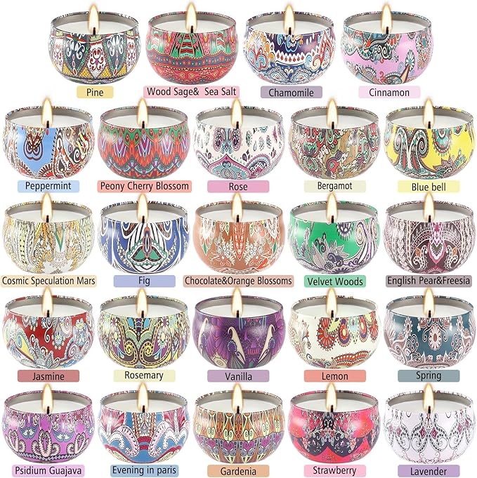 24 Pack Scented Candles Set for Home, Relaxing Stress Relief, Aromatherapy - Natural Soy Wax and Fragrance - Gifts for Women, Mom, Best Friend, Wife, Birthday
