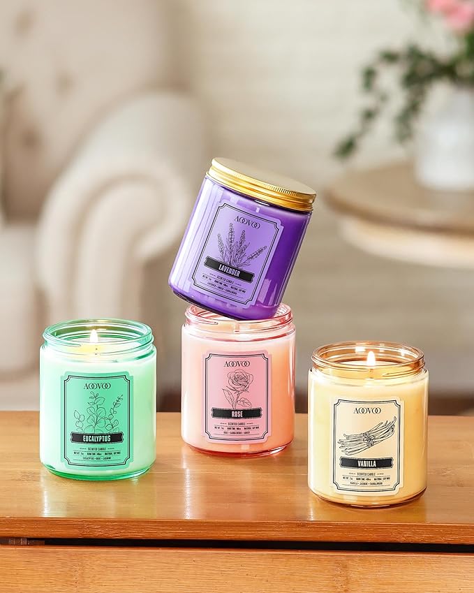 AOOVOO Scented Candles for Women - 6 Pack Colorful Jar Candle for Home Scented, 42oz Soy Candles, 300 Hours Burn Time, Aromatherapy Candles Gifts Set for Birthday