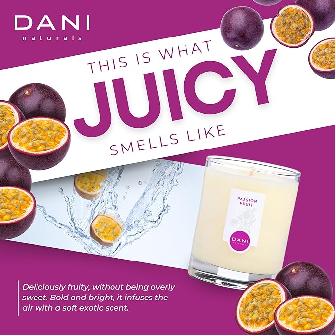 DANI Naturals Soy Candle - Passion Fruit Scent, 100% Pure Soy Wax, Kosher, Non-Toxic, Long-Lasting Burn - 7.5 oz