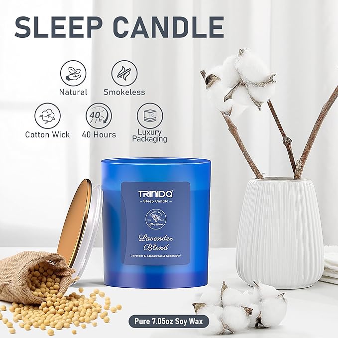 TRINIDa Aromatherapy Candle – Soy Candles with Crystal for Men, Natural Soy Wax Candles with Lavender & Sandalwood & Cedarwood Essential Oil, Long-Lasting, Relaxation Gift Candles for Home