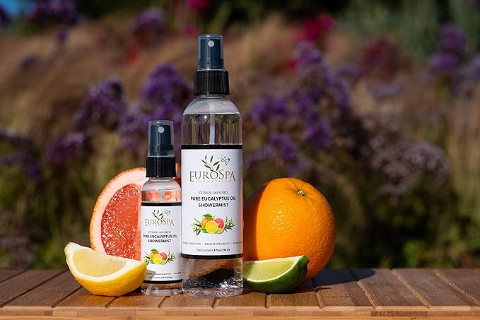 EuroSpa Aromatics Pure Eucalyptus Oil ShowerMist and Steam Room Spray, All-Natural Premium Aromatherapy Essential Oils - Citrus Infused, 8oz