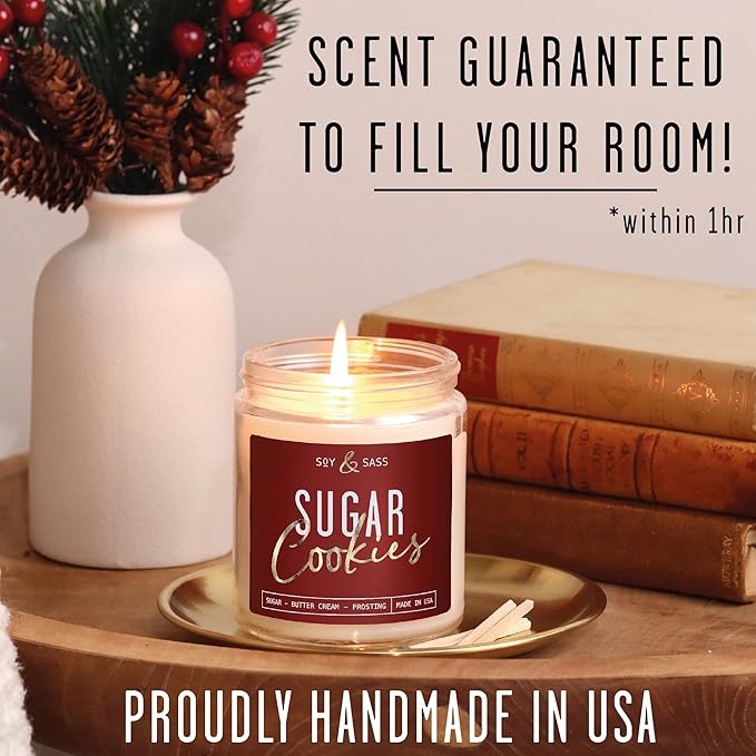 Sugar Cookie Candle, Cookie Candle – ‘Sugar Cookies’ Soy Candles, w/Sugar, Butter & Vanilla - Infused with Essential Oils I Christmas Candles I 9oz, 50 Hour Burn, Handmade in USA