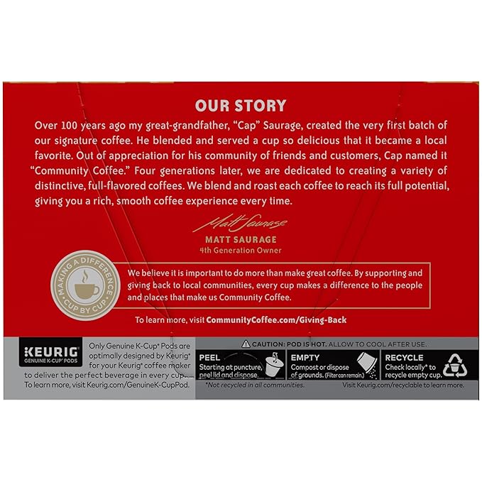 Community Coffee 100% Colombia 72 Count Coffee Pods, Medium Dark Roast, Compatible with Keurig 2.0 K-cup Brewers, 12 Count (Pack of 6)