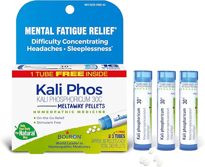 Boiron Kali Phosphoricum 30C Homeopathic Medicine for Headaches, Sleeplessness, Mental Fatigue, and Concentration Difficulties - 3 Count (240 Pellets)