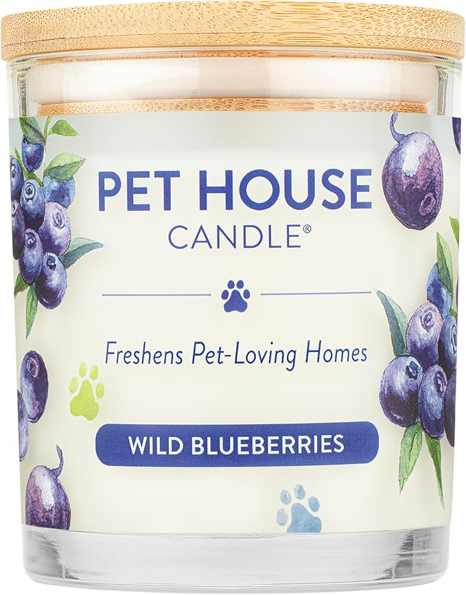 Pet House Candles, Natural Soy-Based, Clean Burning Pet Friendly Candles, 60 Hour Burn Time - Wild Blueberries, 9 oz
