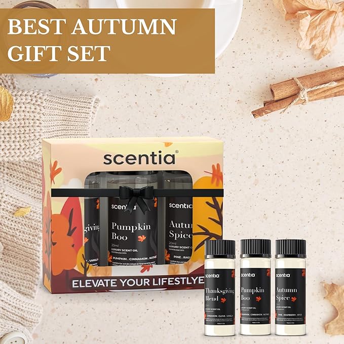 Scentia Bakery Essential Oils Set for Diffuser & Candle Making – Pumpkin, Autumn Spice & Warm Dessert Fragrance Oils – 3 Cozy Aromatherapy Scents, 20ml DIY Craft Gift Set, Made in USA