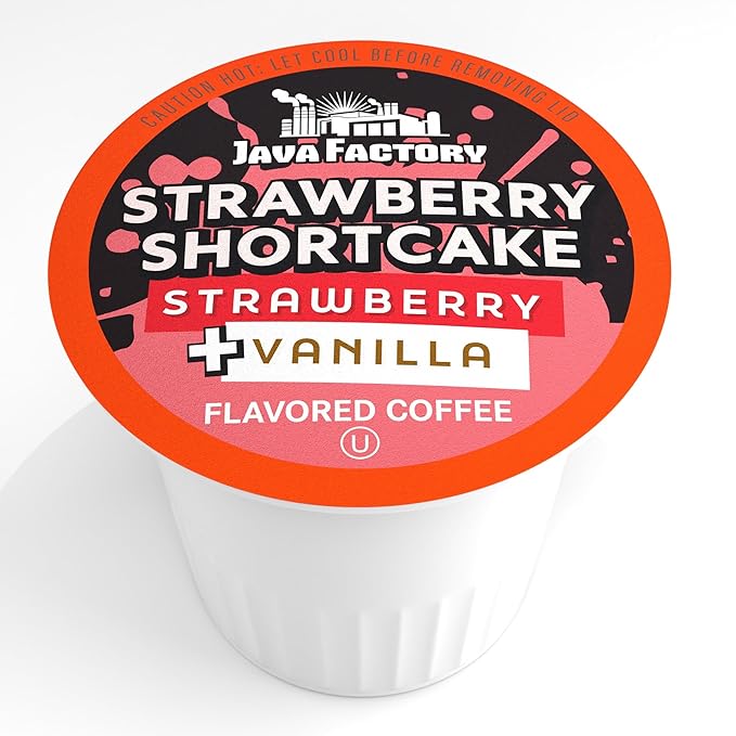 Java Factory Flavored Coffee Pods, Strawberry Shortcake, Compatible with K Cup Brewers, 40 Count
