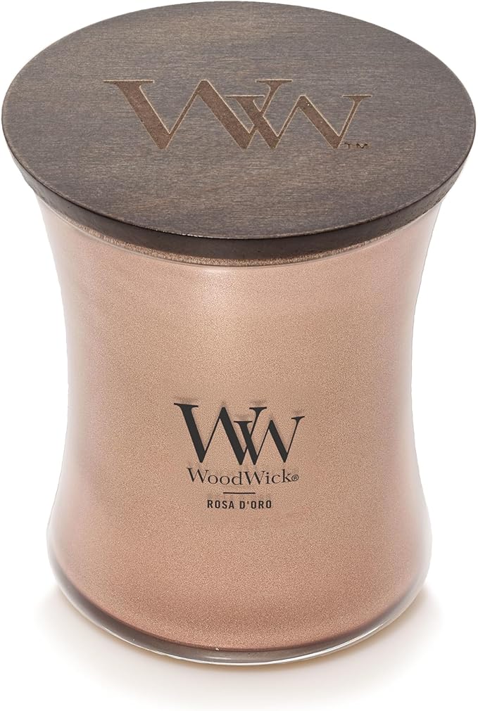 WoodWick Rosa D'oro Holiday Candle Gifts for Women and Men, 9.7 oz Precious Metals Collection with Crackling Wick