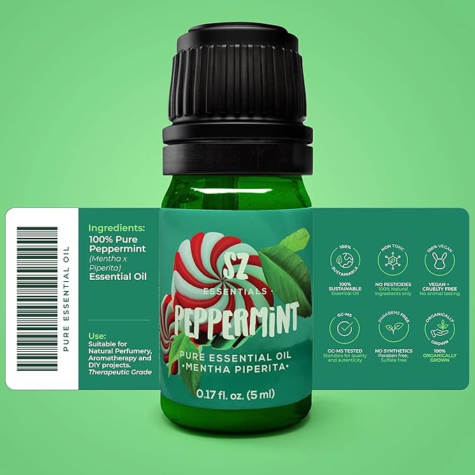 Peppermint Essential Oil - Sweet Candy Cane Scent! The Real Deal - 100% Pure and Natural - Undiluted - 5ml