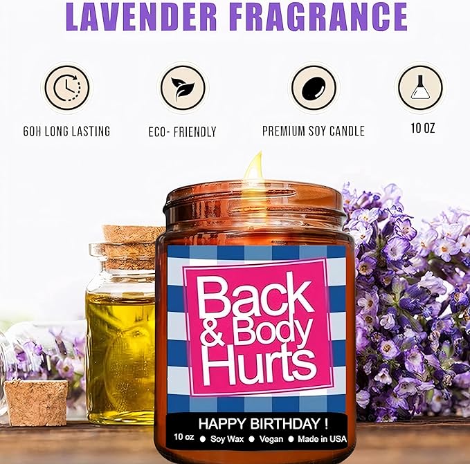 Funny Happy Birthday Candle, Gifts for Women & Men, Birthday Surprise, Birthday Gift Ideas for Her & Him, Back and Body Hurts Candle