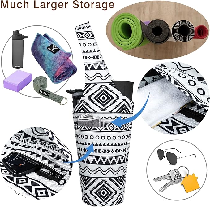 Fashion Printed Yoga Mat Bag with Large Side Pocket & Zipper Pocket Long Tote Yoga Bag Fit Most Size Mats - Holds More Yoga Accessories
