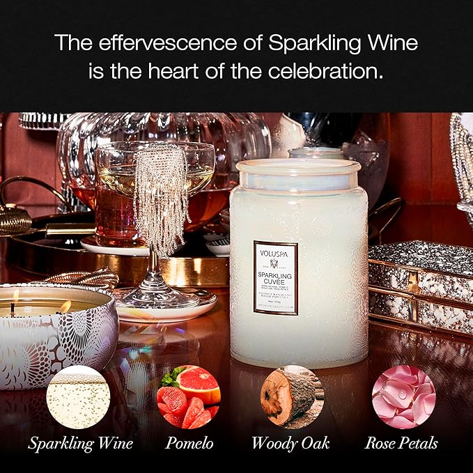 Voluspa Sparkling Cuvee,Large Candle Jar,18 Ounce,100 Hour Burn Time, Coconut Wax for Clean Burning, Handcrafted in the USA