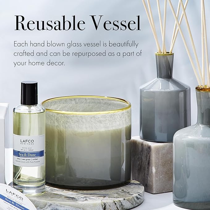 LAFCO New York 3-Wick Candle, Sea & Dune - 30 oz - 120-Hour Burn Time - Reusable, Hand Blown Glass Vessel - Made in The USA