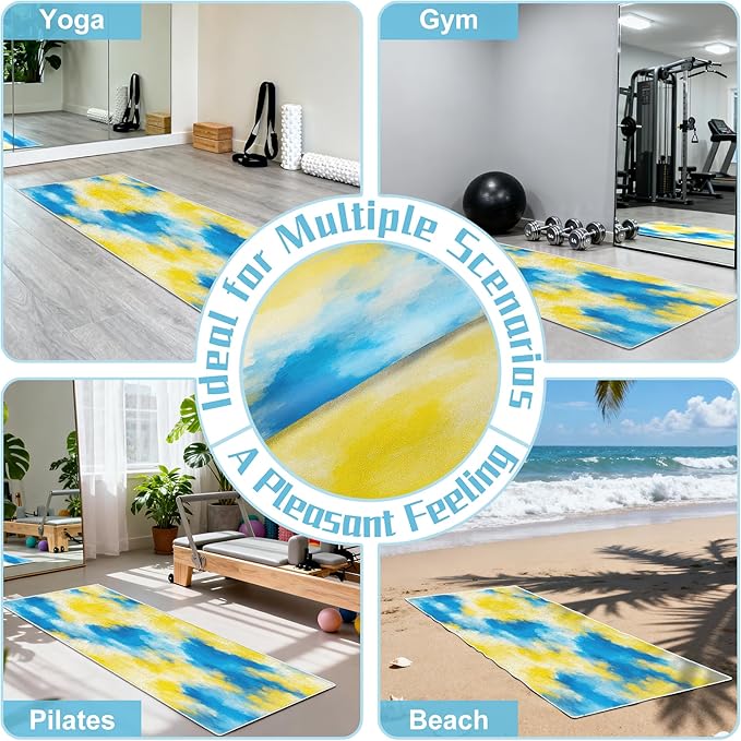 alissgorat Yoga Mat Towel,Hot Yoga Towel High-Definition Pattern,Machine Washable with Ultra-Absorbent Yoga Towels for Hot Yoga Non Slip for Fitness,Exercise,Pilates,72 x 27 in,Blue & Yellow