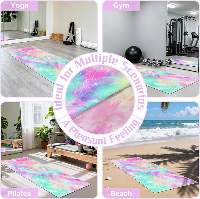 alissgorat Yoga Mat Towel,Hot Yoga Towel High-Definition Pattern,Machine Washable with Ultra-Absorbent Yoga Towels for Hot Yoga Non Slip for Fitness,Exercise,Pilates,72 x 27 in,Pink &Green