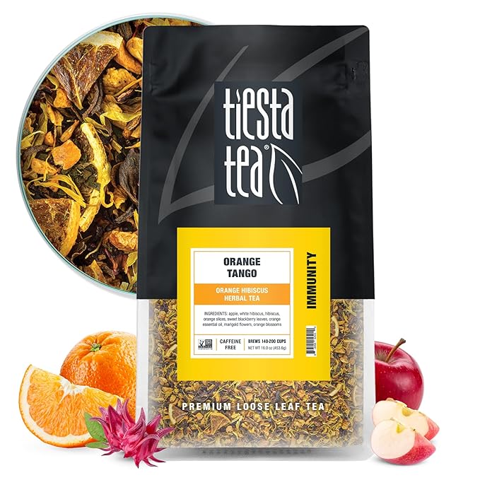 Tiesta Tea - Orange Tango, Loose Leaf, Orange Hibiscus Herbal Tea, Premium Non-Caffeinated Fruit Blend, Makes Hot or Iced & Up to 200 Cups, 16oz Resealable Pouch