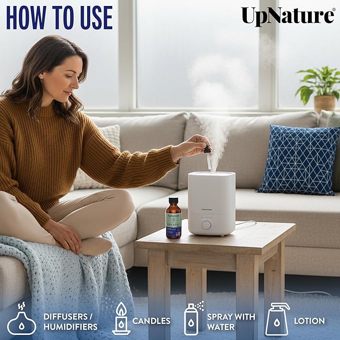 UpNature Breathe Essential Oils Blend (Large 2oz) Essential Oils for Diffusers for Home Humidifier Vaporizer Liquid, Eucalyptus and Menthol Blend, Aromatherapy Oils