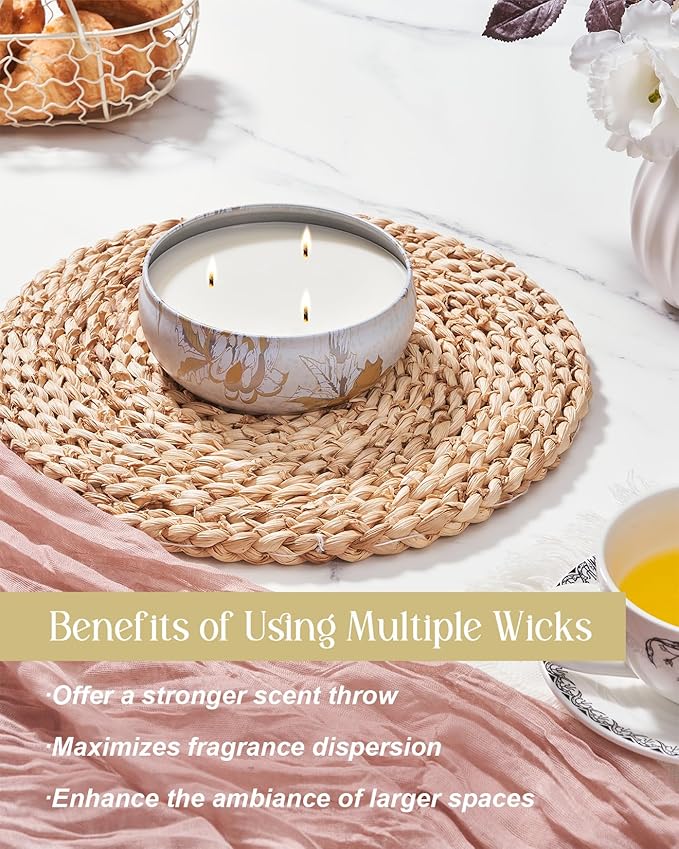 M&SENSE Sunkissed Citrus Scented Candles Large 3 Wick Soy Tin Candle, Over 40 Hour Burning Time, 100% Natural Vegan Wax Relaxing Aromatherapy Aesthetic Candle Gift for Women Men