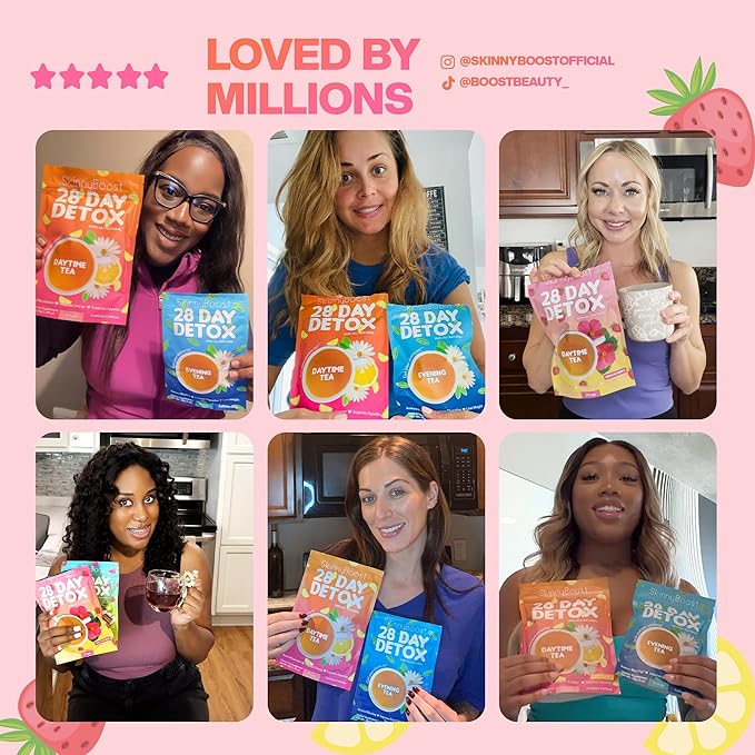 Skinny Boost Detox Tea Kit – 4 PACK - 2 Daytime Teas (56 Bags) 2- Evening Teas (28 Bags) – Herbal Detox for Weight, Metabolism, Energy, Bloating & Colon Cleanse – Green Tea, Vegan, Keto, Non-GMO, Sugar-Free