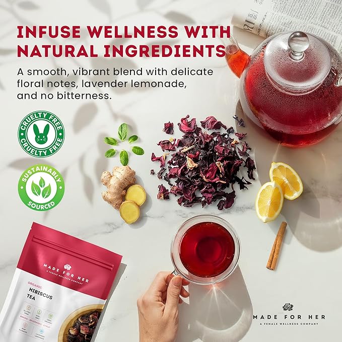 Organic Hibiscus Tea – Caffeine Free Herbal Loose Leaf Tea - Hibiscus Flowers, Rich in Antioxidants & Vitamin C, Tart & Refreshing Flavor, Best Served Hot or Iced Tea - 4oz