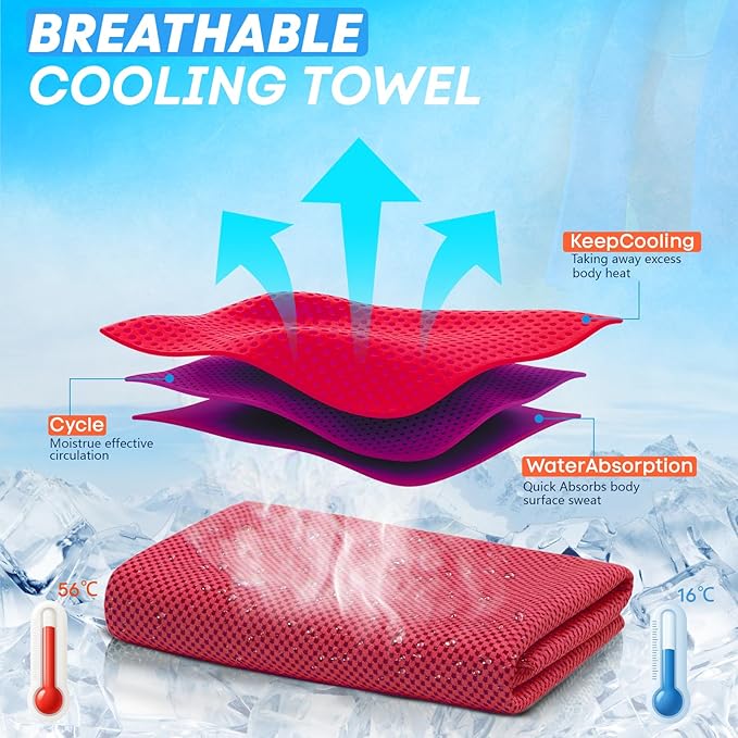 UZIPIN 4 Pack Cooling Towels (40"x 12"), Soft Breathable Gym Towels, Outdoors Ice Towel for Neck and Face, Camp Essentials Microfiber Sweat Towels for Gym, Run, Yoga, Workout, Travel, Climb