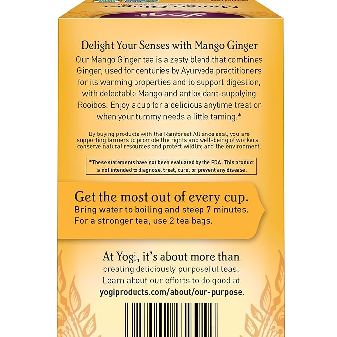 Yogi Tea Mango Ginger Tea - 16 Tea Bags per Pack (6 Packs) - Organic Ginger Root Tea to Support Healthy Digestion - Contains Antioxidants - Includes Cinnamon Bark, Rooibos Leaf, Mango Flavor & More