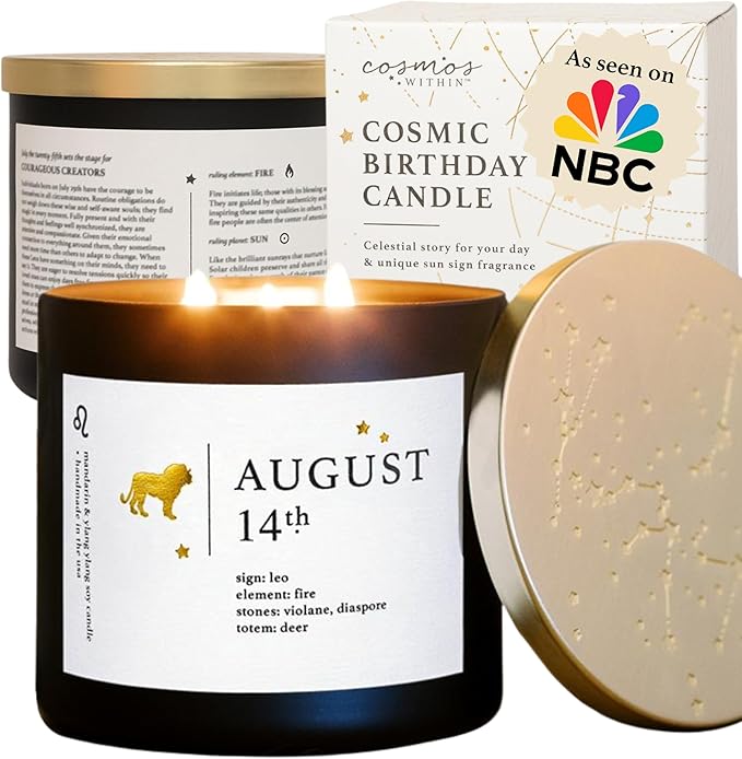 August 14th Personalized Zodiac Candle | Inspirational Astrology Reading and Daily Affirmation for Your Birthdate | Handmade Leo Candles | Astrology Birthday Gifts for Women