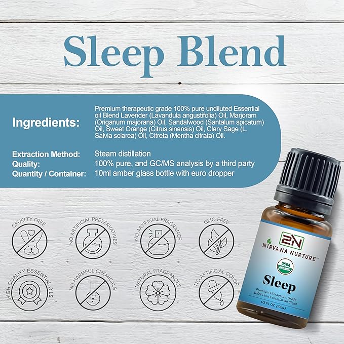 Sleep Blend USDA Certified Organic, 100% Pure and Premium, Undiluted, Sleep, Aromatherapy, Calm, Relax